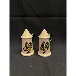 Vntg Homestead Metlox Poppytrail Green Rooster Salt Pepper Shaker 4” Set Ceramic